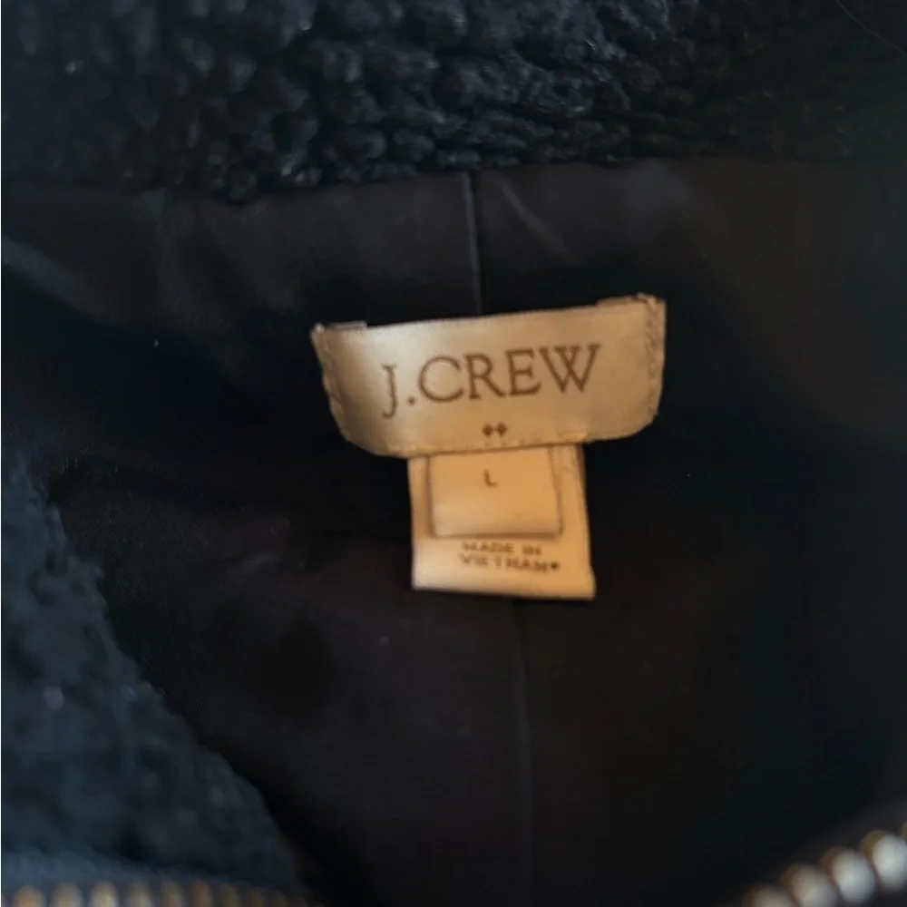 J. Crew Black Sherpa Fleece Vest with Gold Details